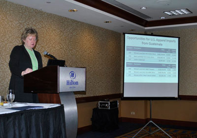 USA-ITA's Julia K. Hughes speaks at the CAFTA breakfast.